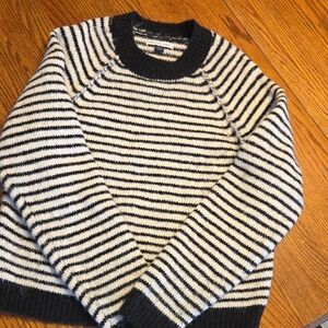 American Eagle Outfitters Black and White Striped Crewneck Sweater